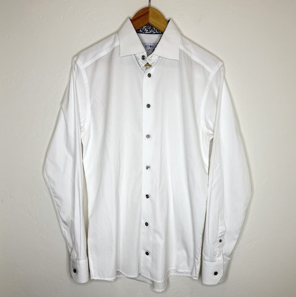 Eton Slim White Button Up Shirt Mens 39 - 15 1/2 Long Sleeve